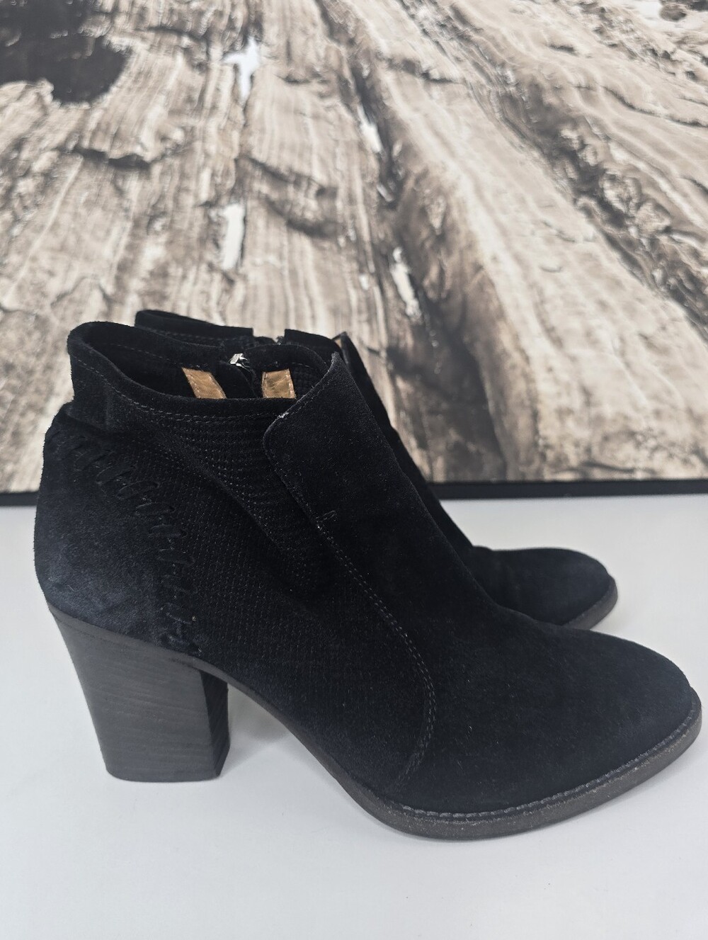 Aquatalia Black Suede Ankle Booties Block Heel Italian Designer Boots
